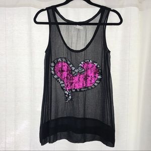 Sheer Black Sequined Hearts Tank Top - M
